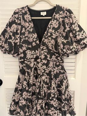 HEMANT & NANDITA Black Dress with Light Pink Floral Embroidery